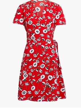 J. Crew Red Floral Wrap Dress Size 8